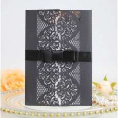 Black Holiday Invitation Card Iridescent Paper  Laser Cut Paper 